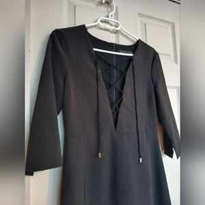 ZARA Basic Black Dress with Lace-Up Detail, Size Medium (M)